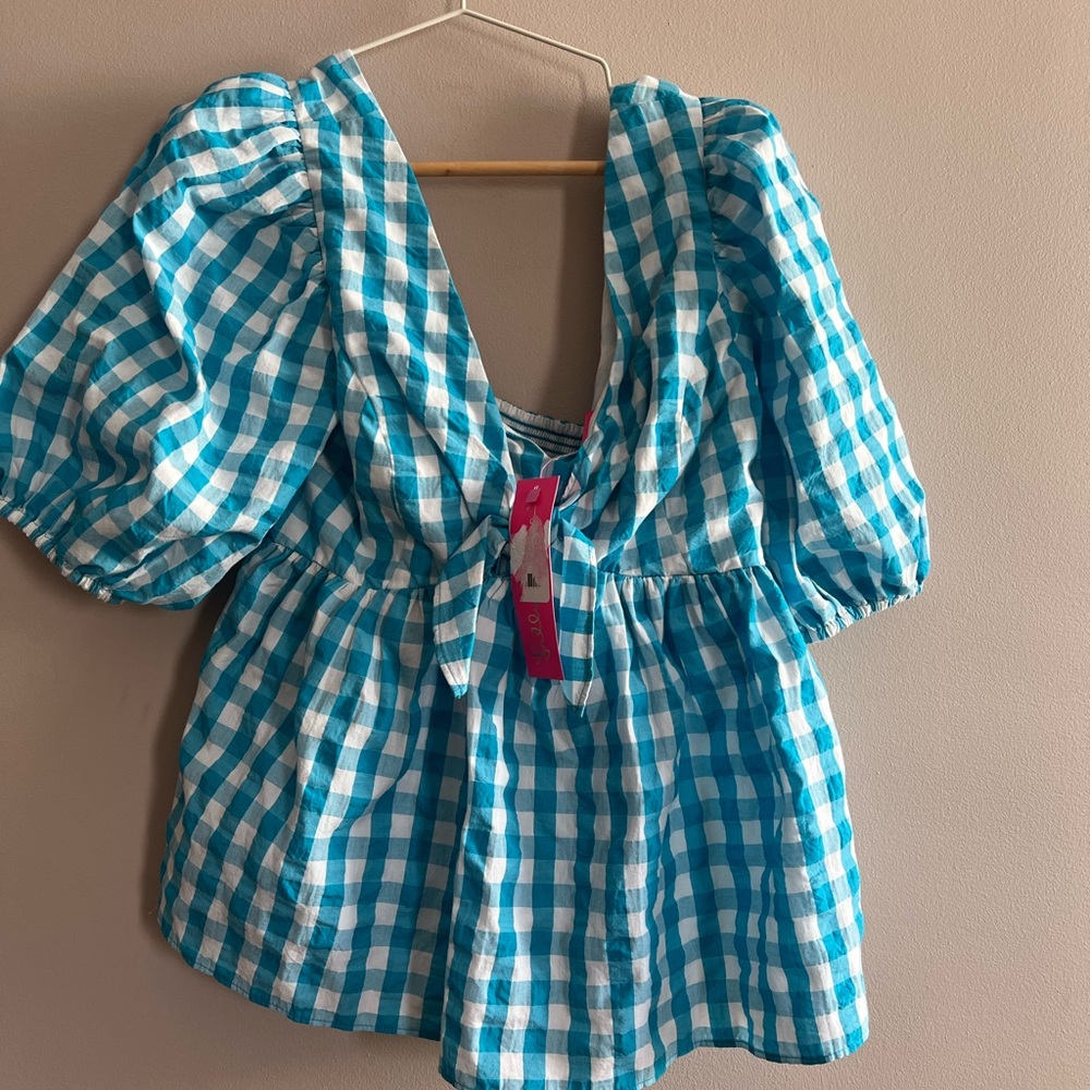 Lilly Pulitzer Sarafina Gingham Babydoll Top - Picture 3 of 5